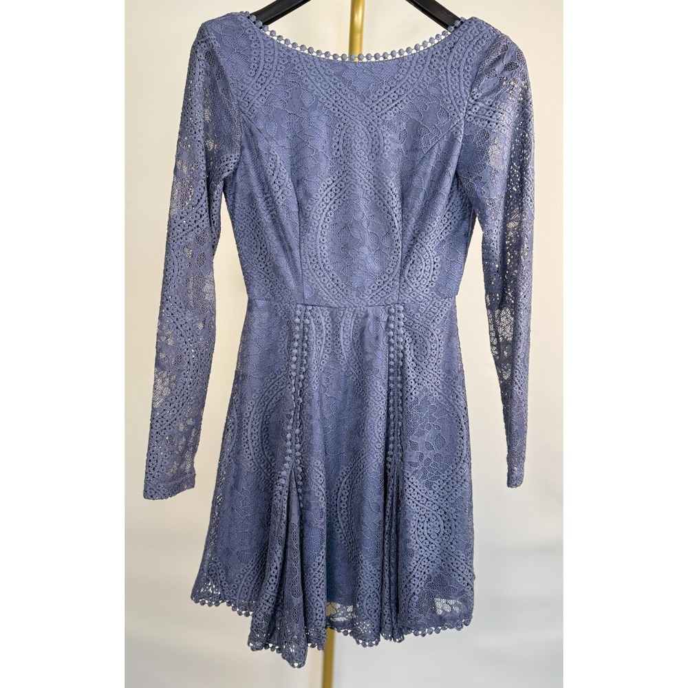 Angel Biba Blue Lace Long Sleeve Fit & Flare Mini Dress AU 8 US S Elegant Party. - Picture 2 of 16